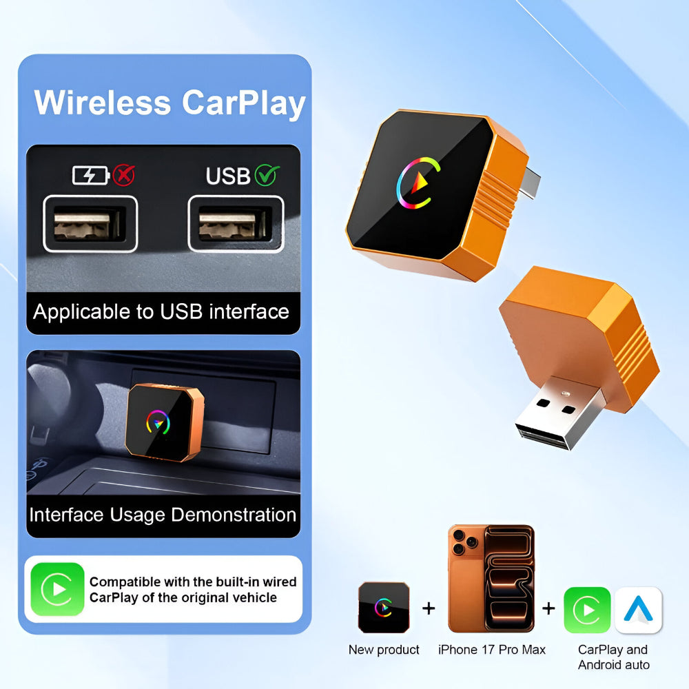 Wireless CarPlay Adapter for Factory Wired Systems with Dual-Band USB Connectivity
