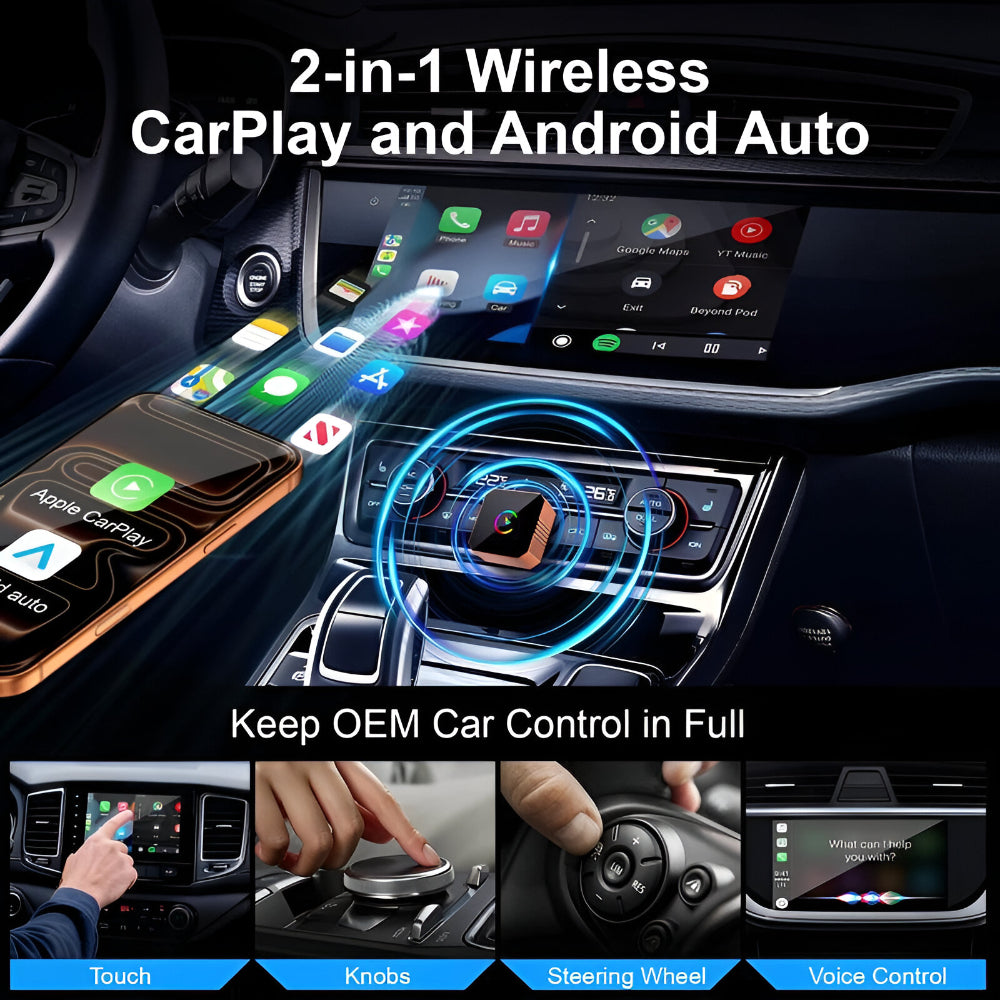 Wireless CarPlay Adapter for Factory Wired Systems with Dual-Band USB Connectivity