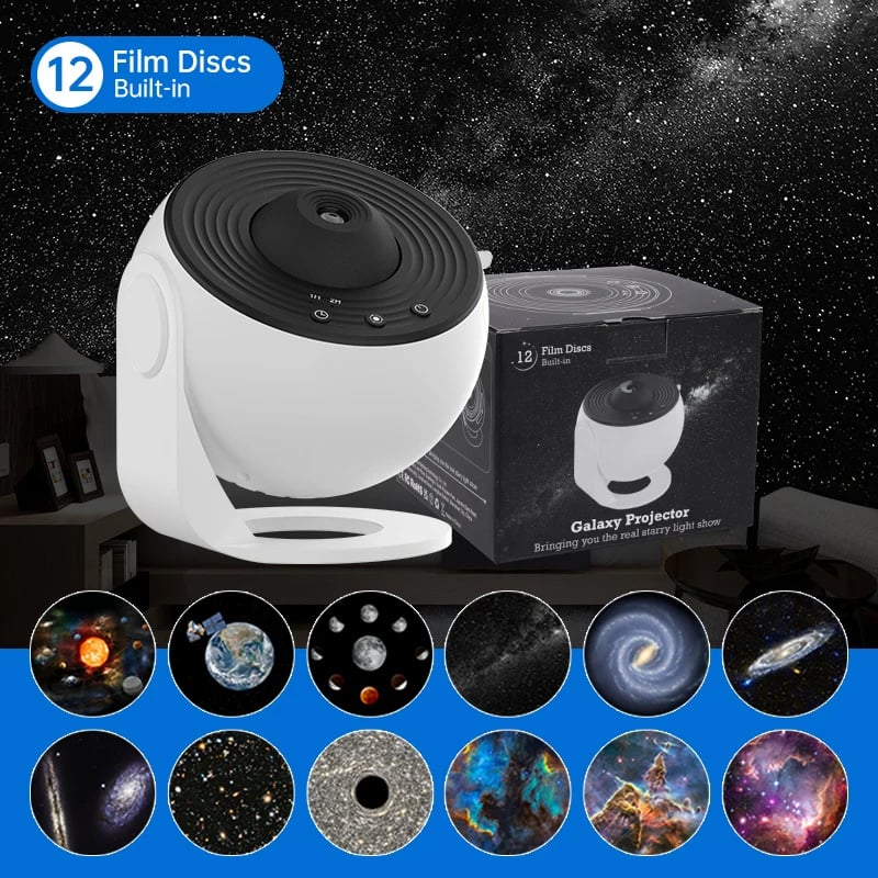 Galaxy Star Projector Night Light with 12 Changeable Images 360° Rotation Adjustable Focus Bluetooth