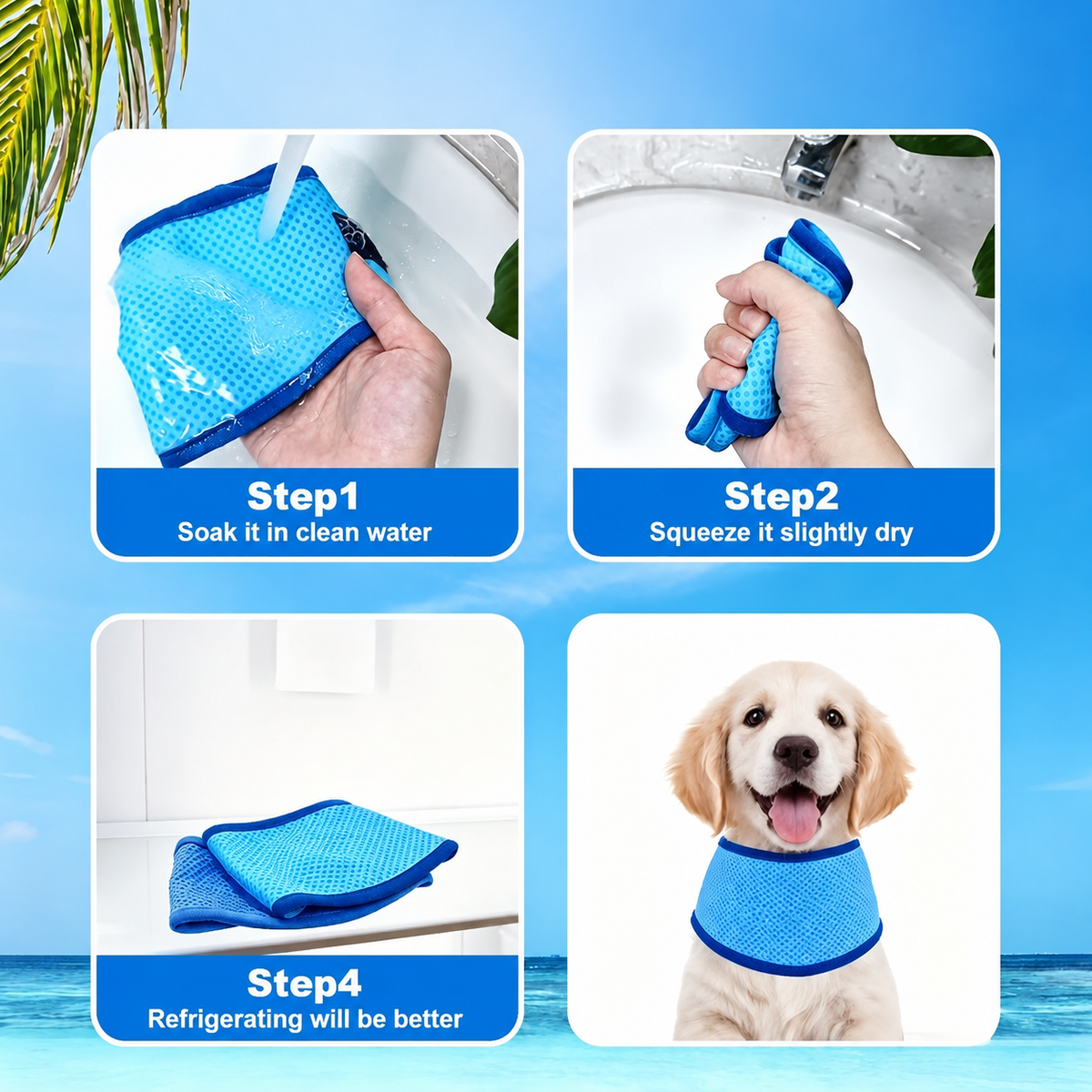 Adjustable Pet Cooling Scarf for Dogs and Cats, Instant Ice Cooling Breathable Bandana, S to XL