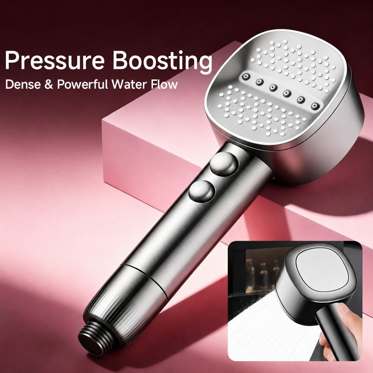 Aquapulse High Pressure Shower Set with Square Handheld Design and Included Hose