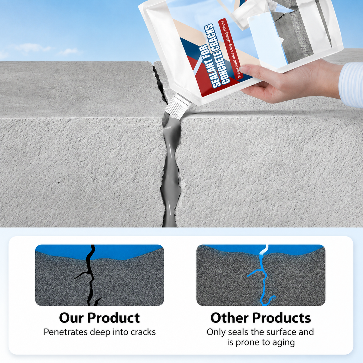 Concrete Crack Repair Sealant for Concrete, Screed and Masonry - Waterproof After Curing