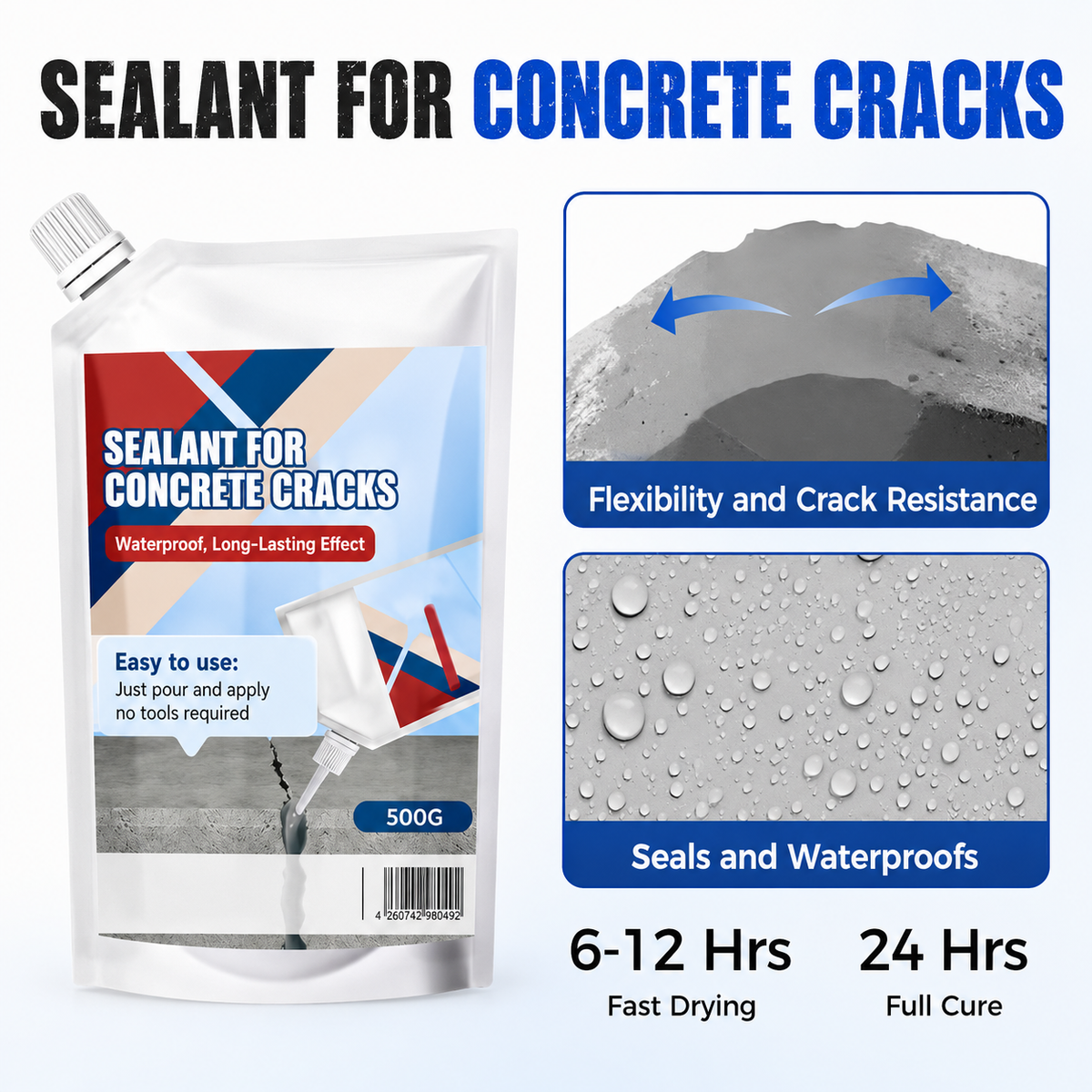 Concrete Crack Repair Sealant for Concrete, Screed and Masonry - Waterproof After Curing