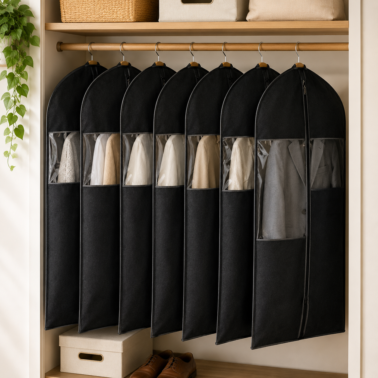 10-Pack Garment Storage Covers with Clear Window for Closet Wardrobe Protection Kit