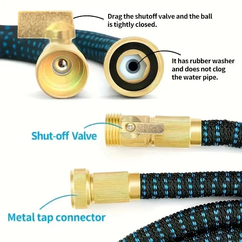 Expandable Garden Hose with High-Pressure Spray Gun and Anti-Kink Braided Knit Cover