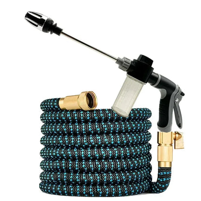 Expandable Garden Hose with High-Pressure Spray Gun and Anti-Kink Braided Knit Cover