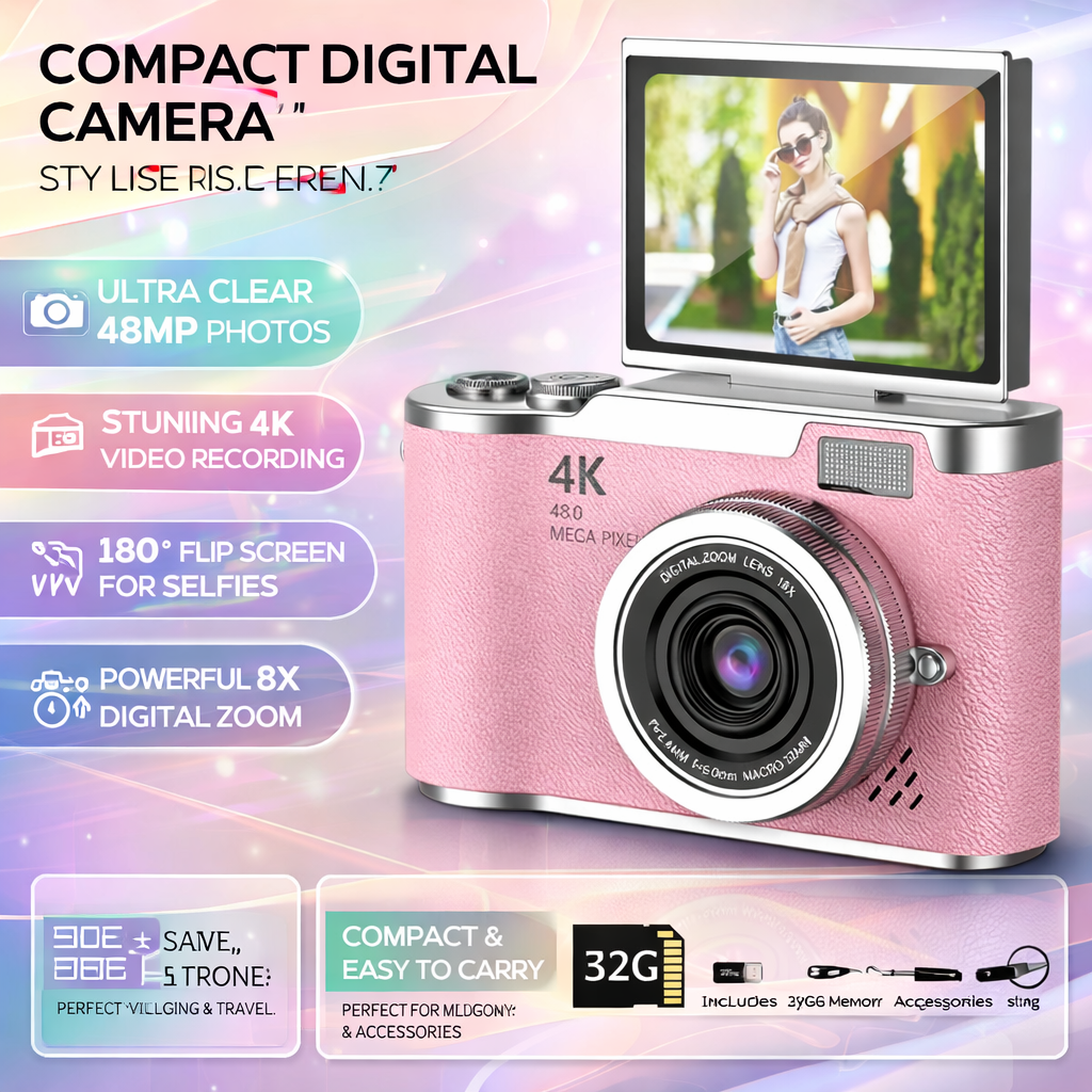 4K Digital Camera Flip Screen