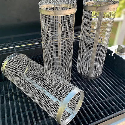 Rolling Stainless Steel Grill Basket | Even-Heat BBQ Basket for Small Food Items