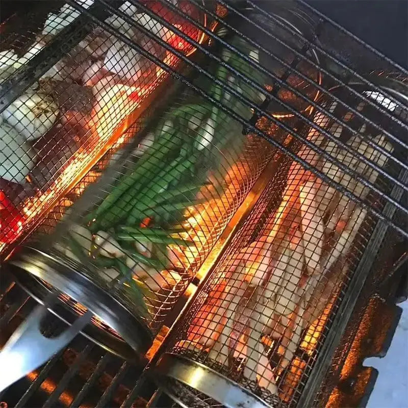 Rolling Stainless Steel Grill Basket | Even-Heat BBQ Basket for Small Food Items