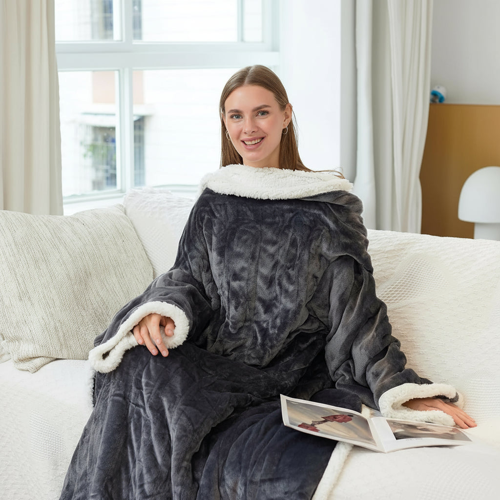 Wearable Electric Heated Blanket with Sherpa Fleece Lining, Sleeves & 6 Heat Settings