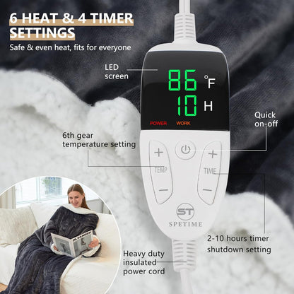 Wearable Electric Heated Blanket with Sherpa Fleece Lining, Sleeves & 6 Heat Settings