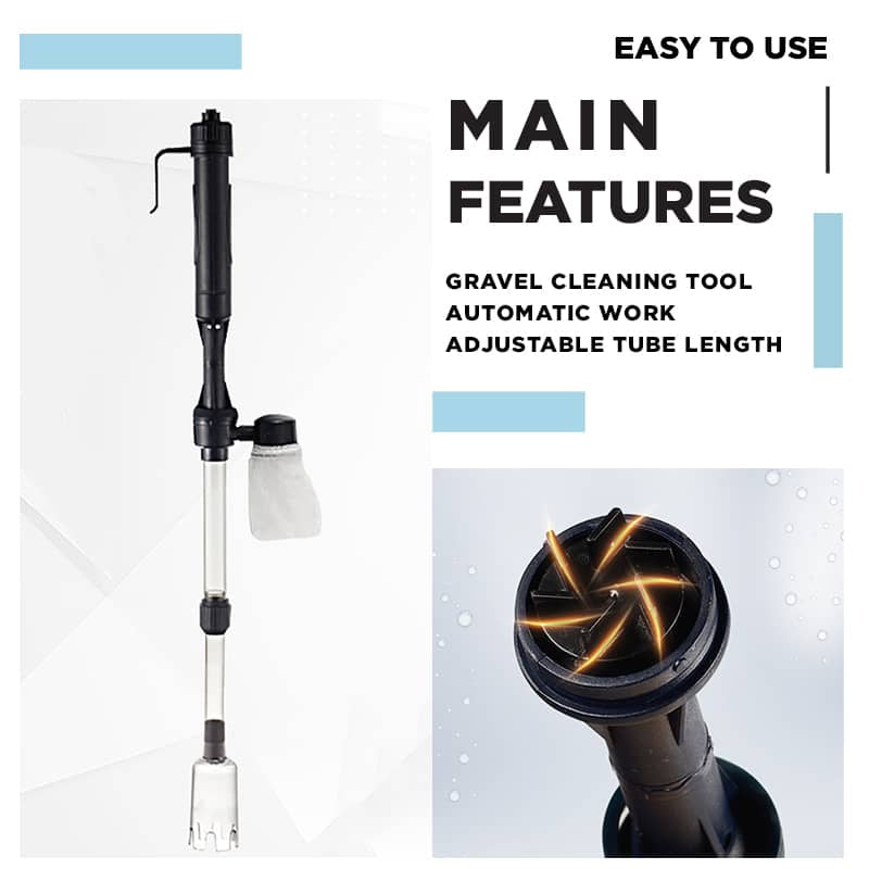 Battery-Powered Electric Aquarium Gravel Cleaner with Suction Pump and Filter Bag