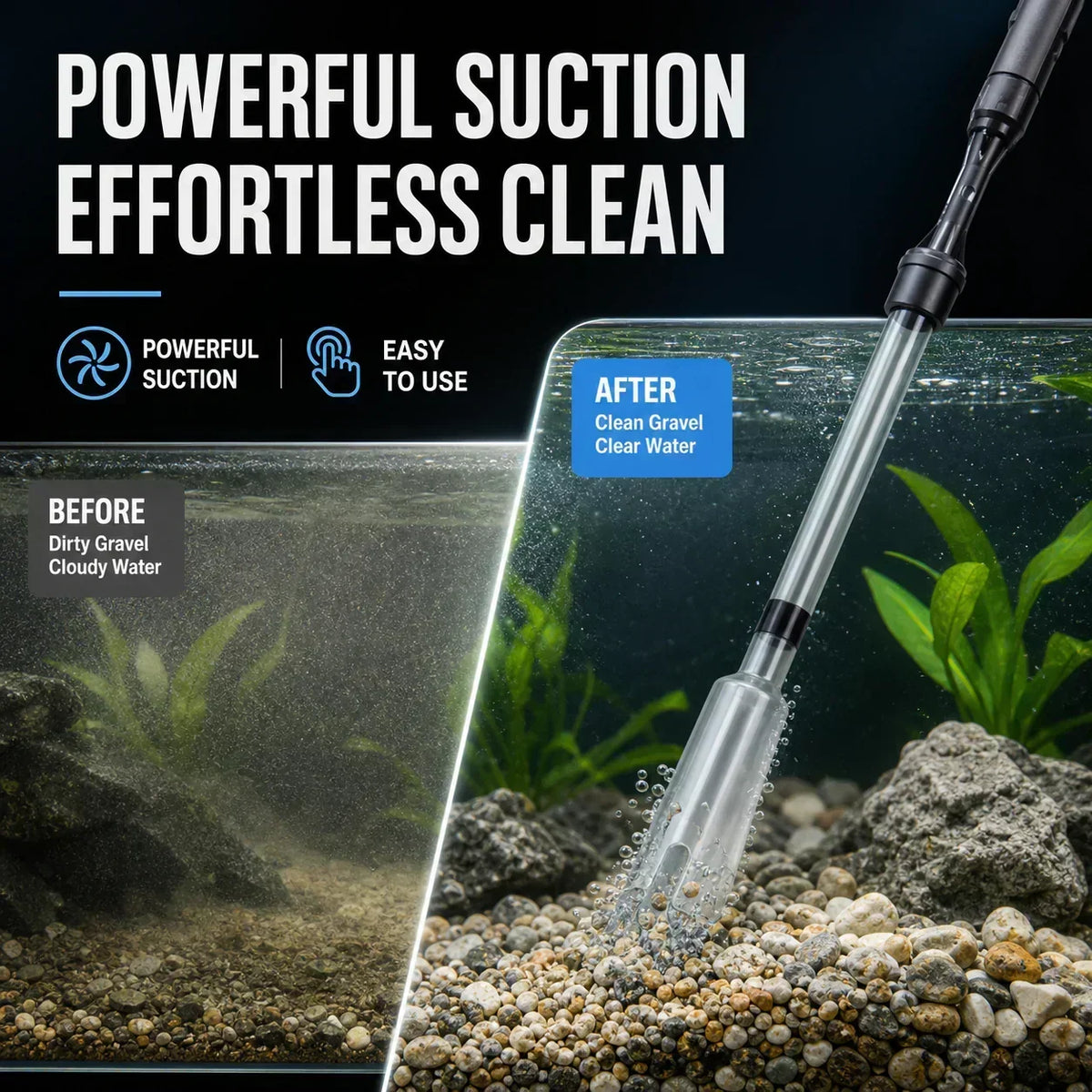 Battery-Powered Electric Aquarium Gravel Cleaner with Suction Pump and Filter Bag