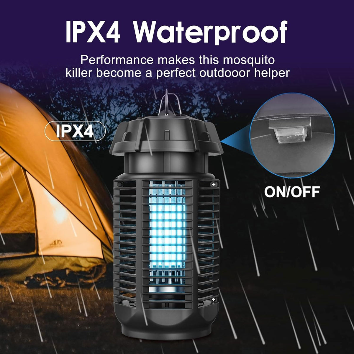 Electric Insect Killer with High Voltage Grid, IPX4 Rated for Indoor and Outdoor Use