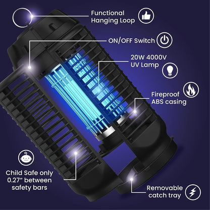 Electric Insect Killer with High Voltage Grid, IPX4 Rated for Indoor and Outdoor Use