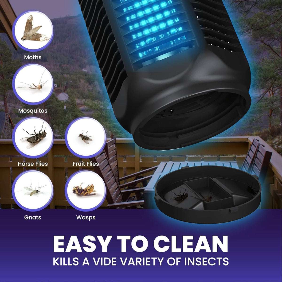 Electric Insect Killer with High Voltage Grid, IPX4 Rated for Indoor and Outdoor Use