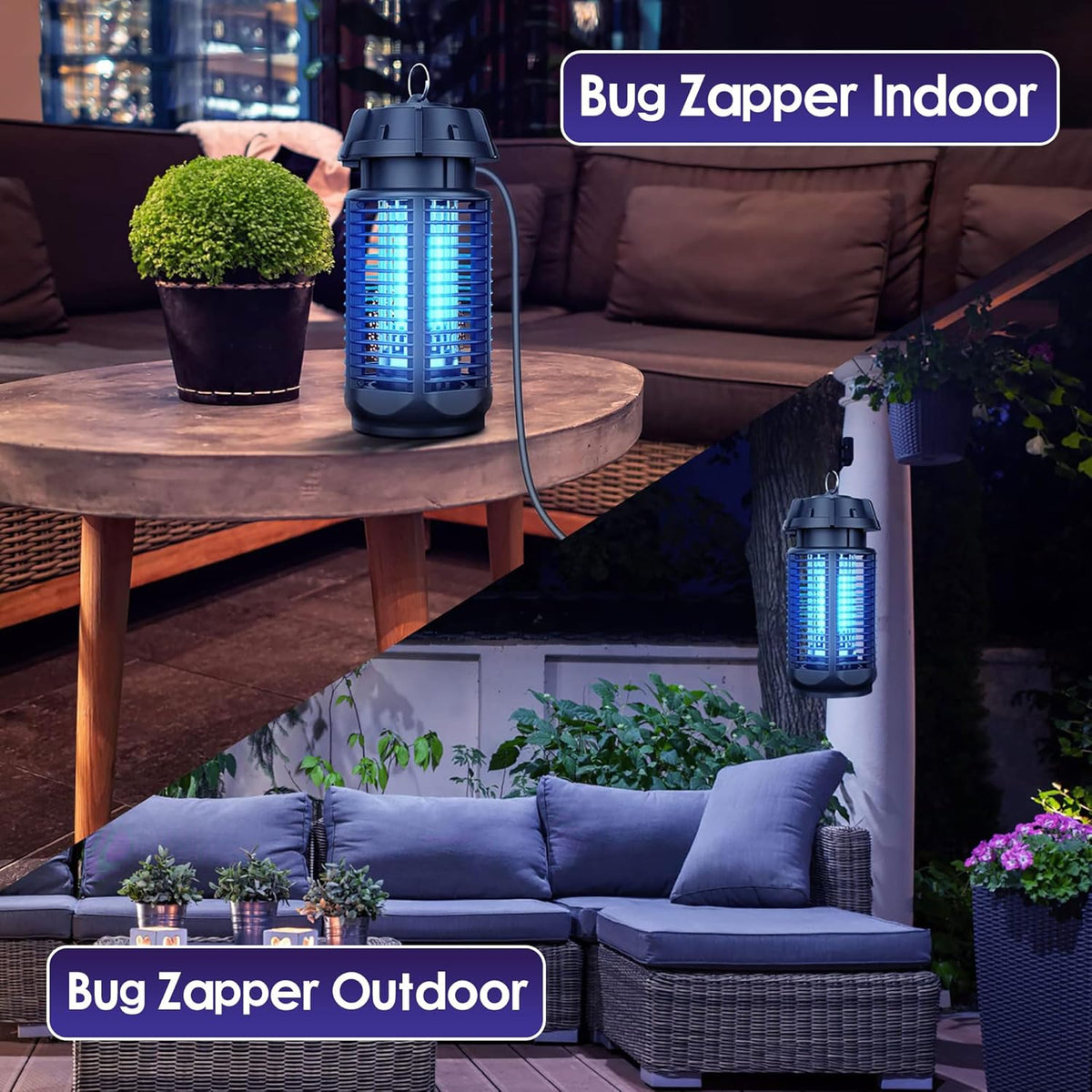 Electric Insect Killer with High Voltage Grid, IPX4 Rated for Indoor and Outdoor Use