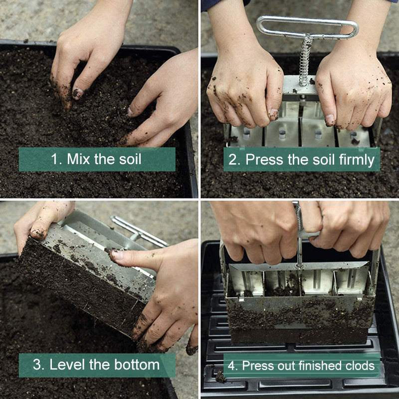 Stainless Steel Soil Block Press for Plastic-Free Seed Starting, Manual Lever Design