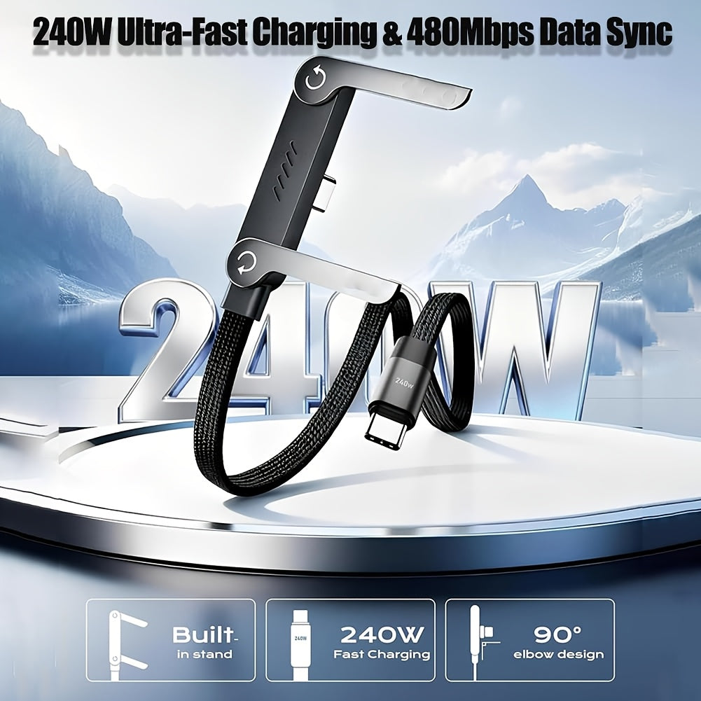 240W Fast Charging Cable with Built-In Phone & Tablet Holder Stand for Hands-Free Use