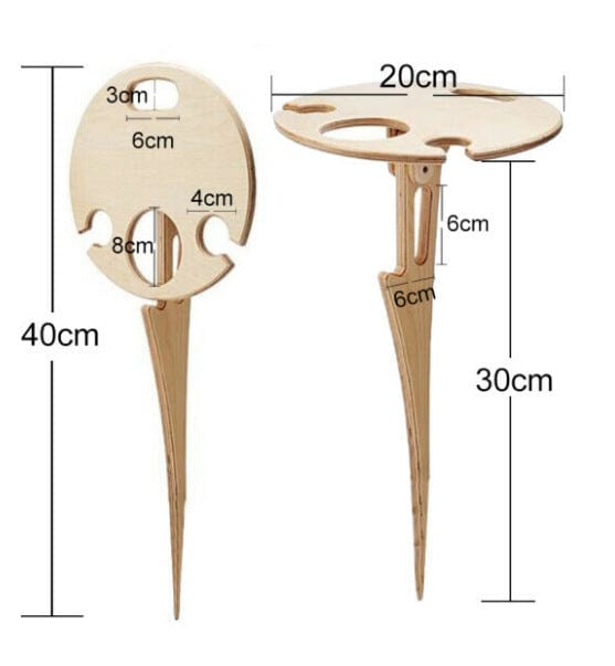 Foldable Birch Wood Picnic Table with Integrated Wine Glass and Bottle Holder Set