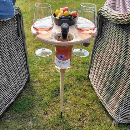 Foldable Birch Wood Picnic Table with Integrated Wine Glass and Bottle Holder Set