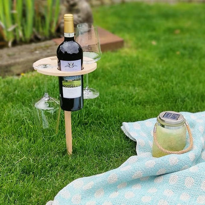 Foldable Birch Wood Picnic Table with Integrated Wine Glass and Bottle Holder Set
