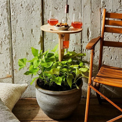 Foldable Birch Wood Picnic Table with Integrated Wine Glass and Bottle Holder Set