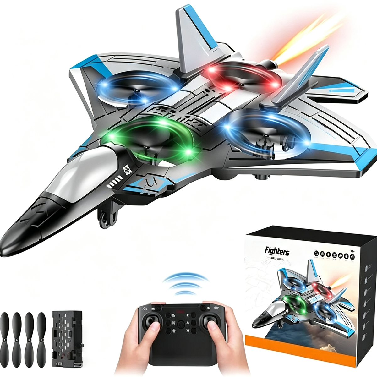 Remote-Controlled Flying Toy Jet with 360-Degree Loops and LED Lights, Shockproof