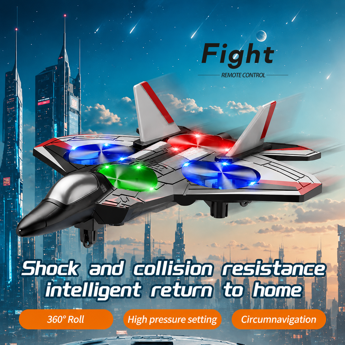 Remote-Controlled Flying Toy Jet with 360-Degree Loops and LED Lights, Shockproof