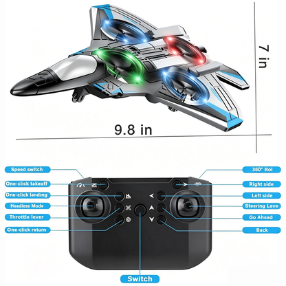 Remote-Controlled Flying Toy Jet with 360-Degree Loops and LED Lights, Shockproof