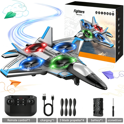 Remote-Controlled Flying Toy Jet with 360-Degree Loops and LED Lights, Shockproof