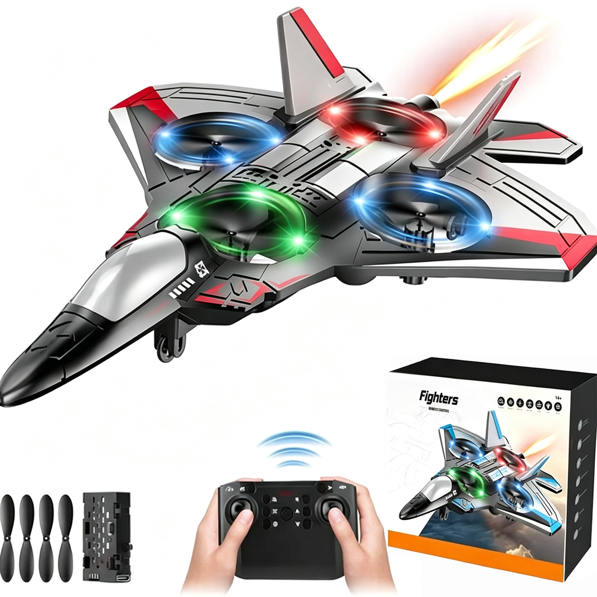 Remote-Controlled Flying Toy Jet with 360-Degree Loops and LED Lights, Shockproof