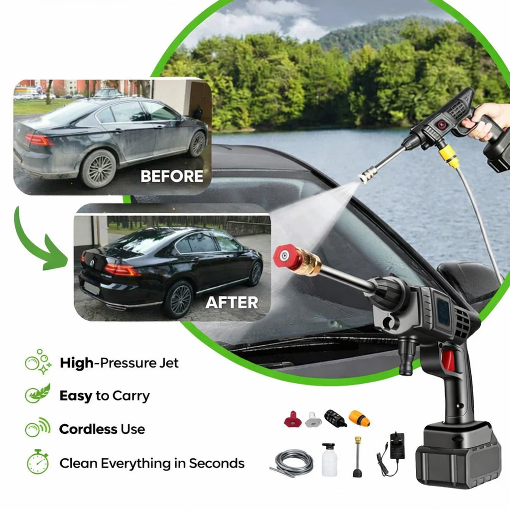 Cordless Battery-Powered Pressure Washer | Portable Outdoor Surface Cleaner, Adjustable Spray