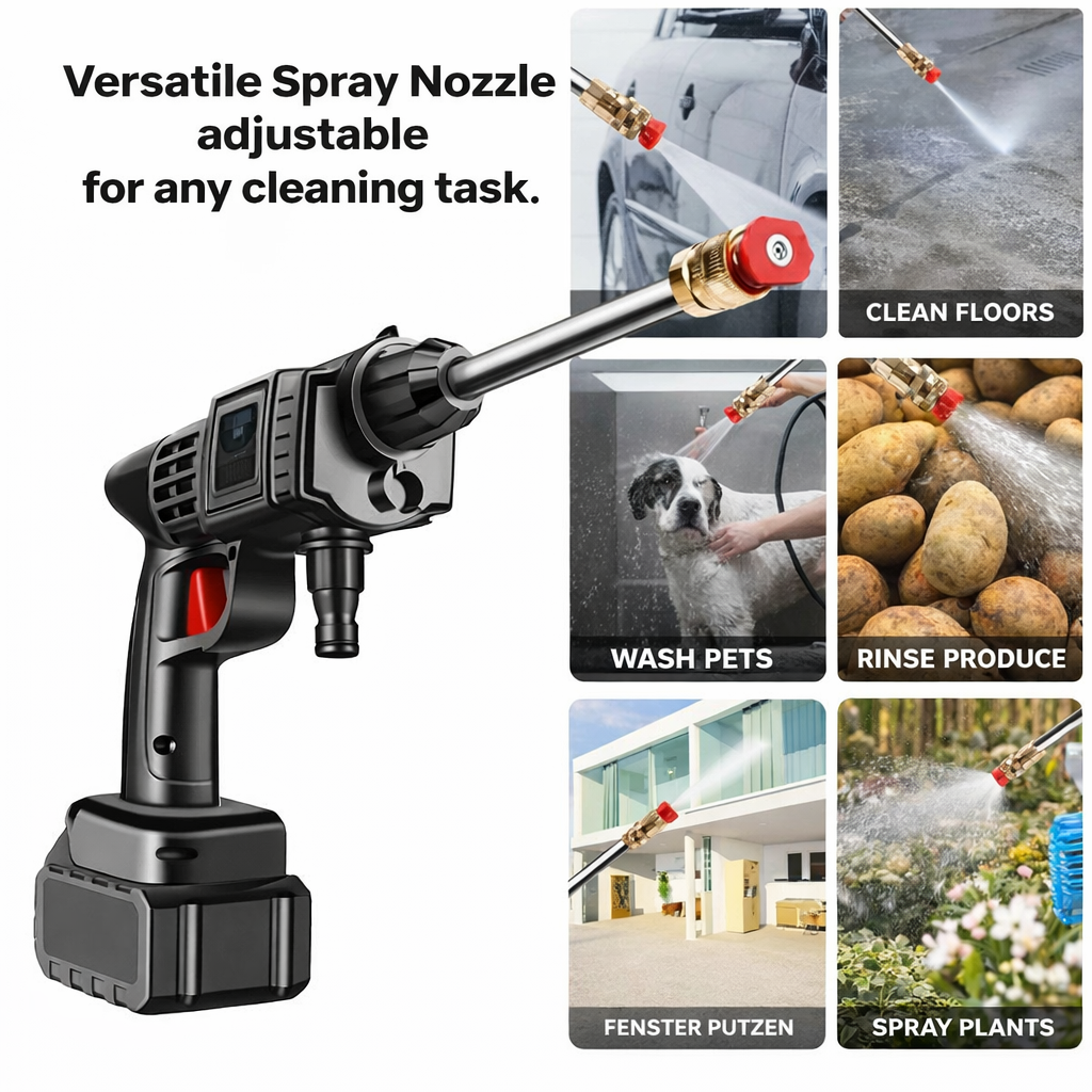 Cordless Battery-Powered Pressure Washer | Portable Outdoor Surface Cleaner, Adjustable Spray