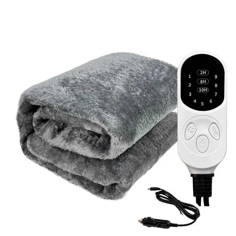 12V Heated Car Blanket - Adjustable Flannel Travel Warmer with Auto Shut-Off