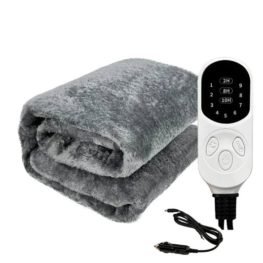 12V Heated Car Blanket - Adjustable Flannel Travel Warmer with Auto Shut-Off