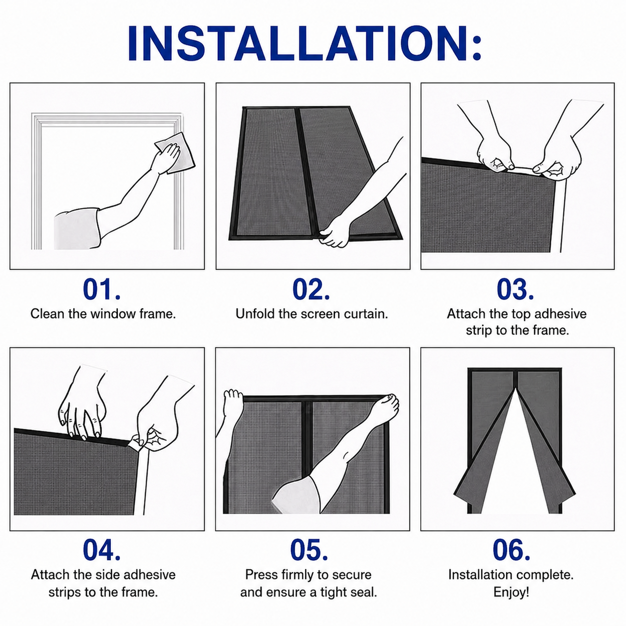 Magnetic Fly Screen Door with Automatic Closing and Tool-Free Velcro Installation