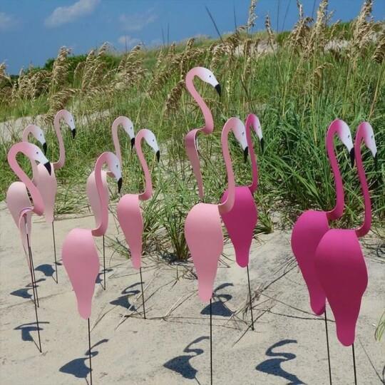 Handcrafted Aluminum Flamingo Wind Vane and Garden Decoration on a Ground Stake, 68cm