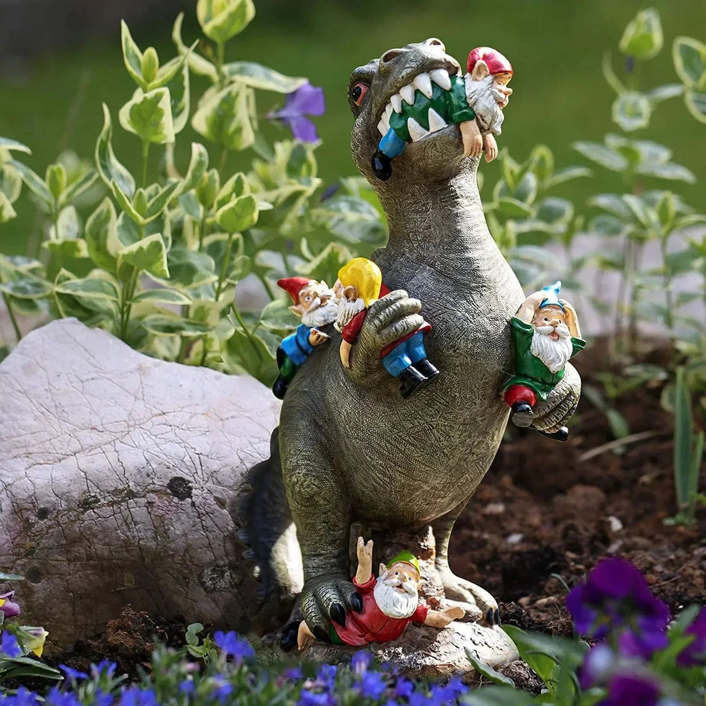 Weatherproof Resin Dinosaur Garden Statue with a Hand-Painted UV-Resistant Finish