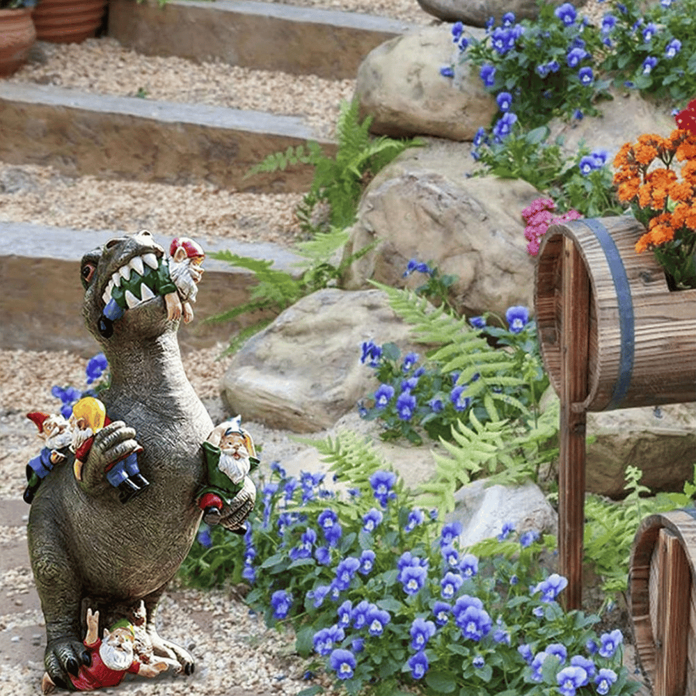 Weatherproof Resin Dinosaur Garden Statue with a Hand-Painted UV-Resistant Finish