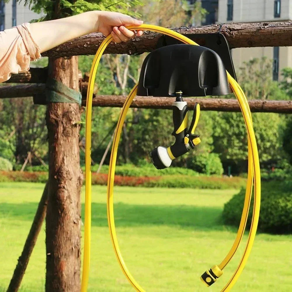 Wall-Mounted Garden Hose Holder with Carry Handle and Weatherproof PP Plastic Build