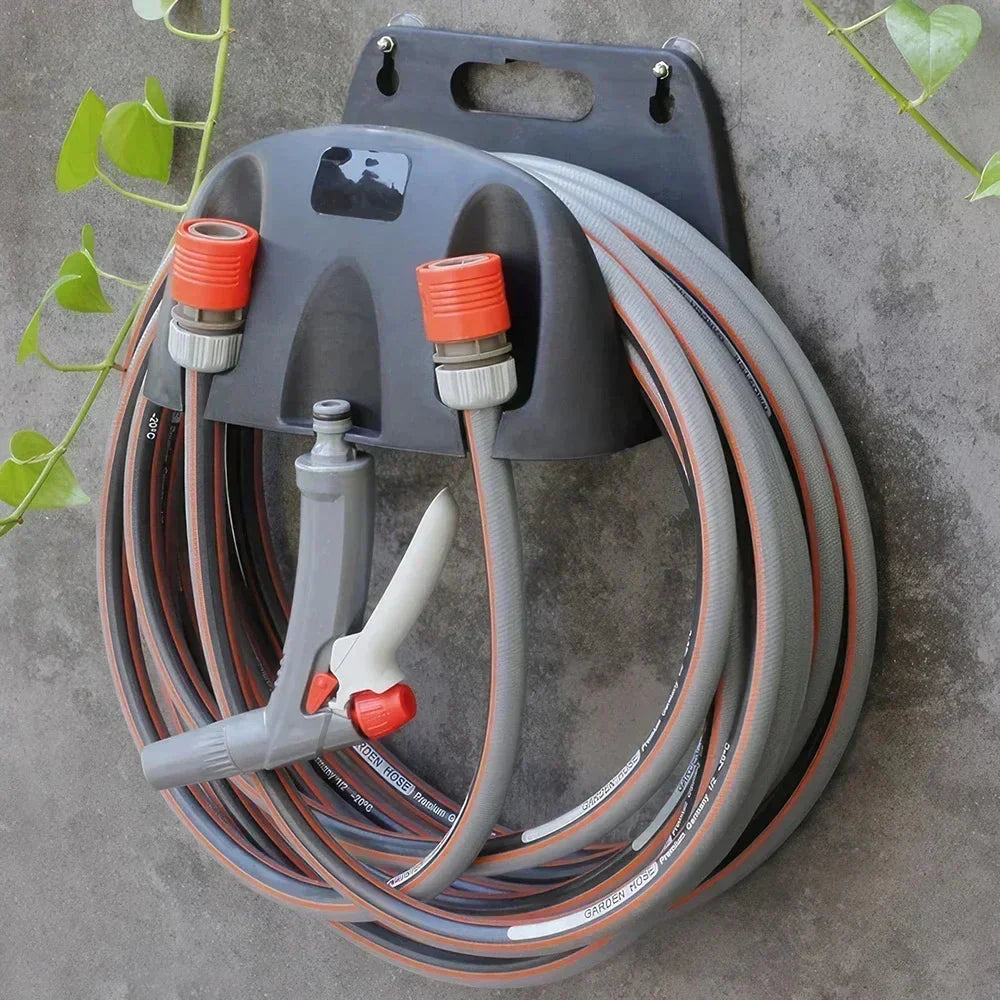 Wall-Mounted Garden Hose Holder with Carry Handle and Weatherproof PP Plastic Build