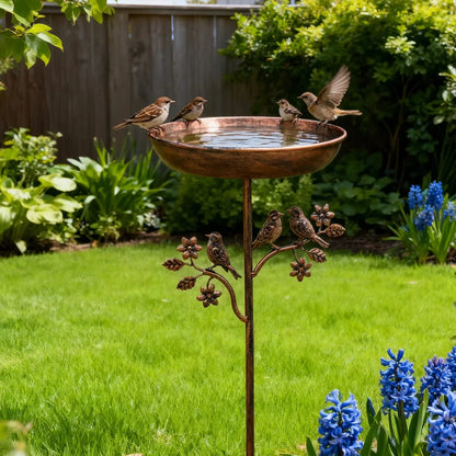 Freestanding Garden Bird Bath with Decorative Bowl and Sturdy Multi-Pronged Ground Spike