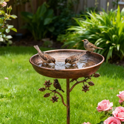 Freestanding Garden Bird Bath with Decorative Bowl and Sturdy Multi-Pronged Ground Spike