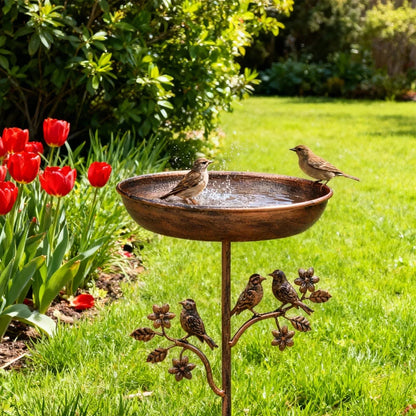 Freestanding Garden Bird Bath with Decorative Bowl and Sturdy Multi-Pronged Ground Spike
