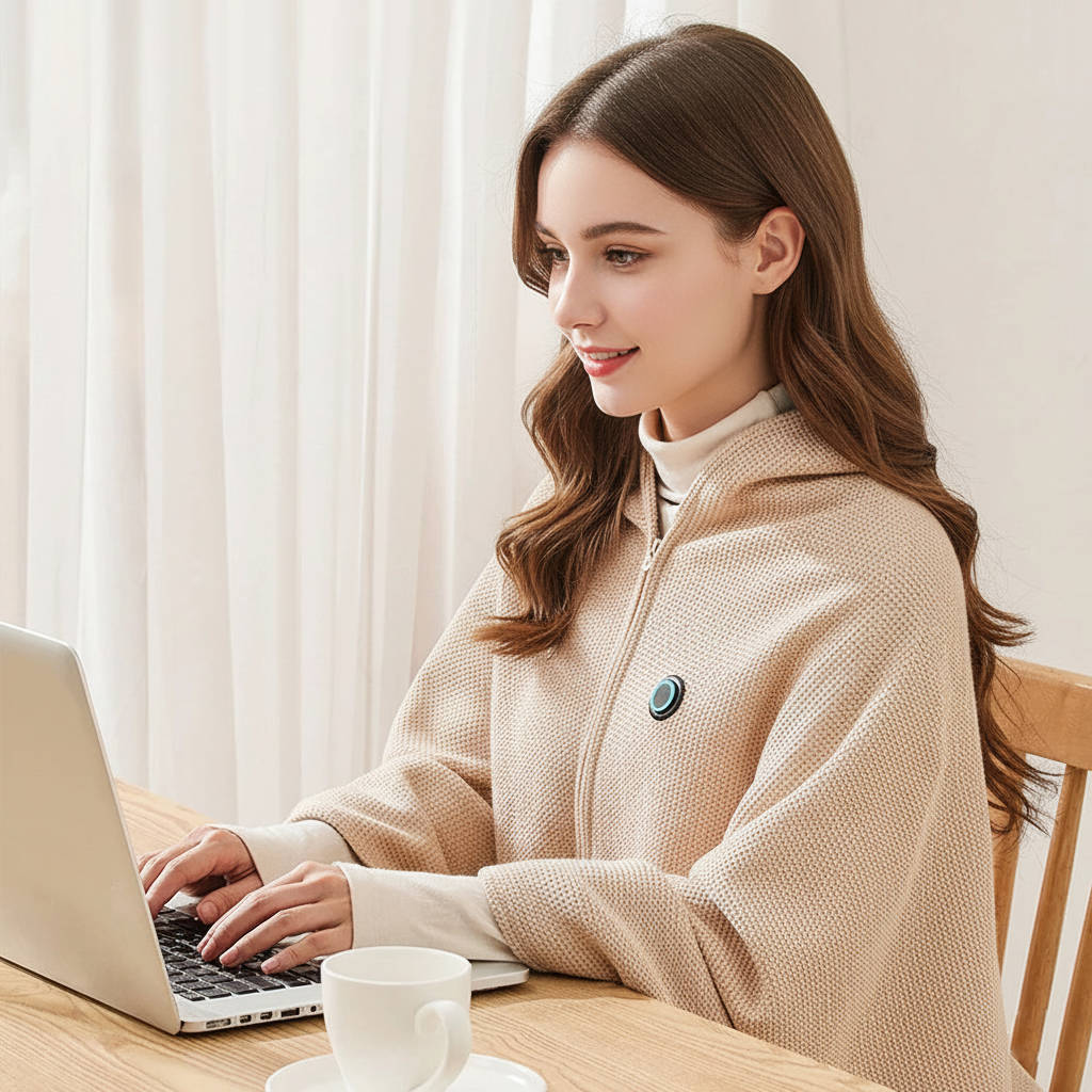 USB C Heated Shawl Blanket with Eight Heating Zones Three Heat Levels Zip Closure Portable Wrap