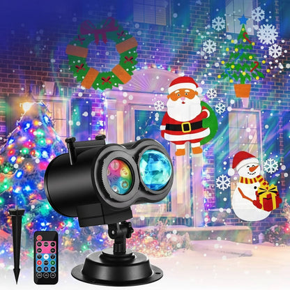 Christmas Projector Lights Outdoor with 16 Holiday Slides RGBW Wave Effects Remote Timer IP44 Cable