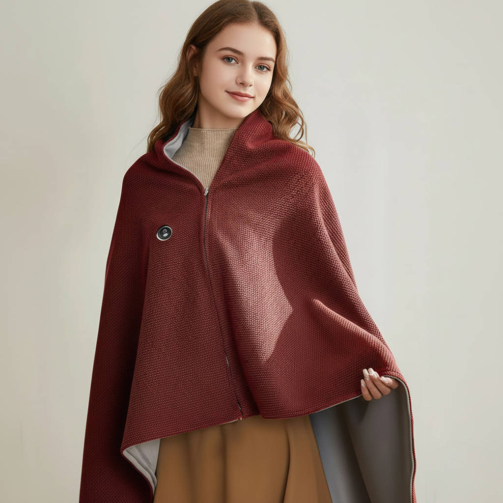 USB C Heated Shawl Blanket with Eight Heating Zones Three Heat Levels Zip Closure Portable Wrap
