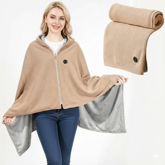 USB C Heated Shawl Blanket with Eight Heating Zones Three Heat Levels Zip Closure Portable Wrap