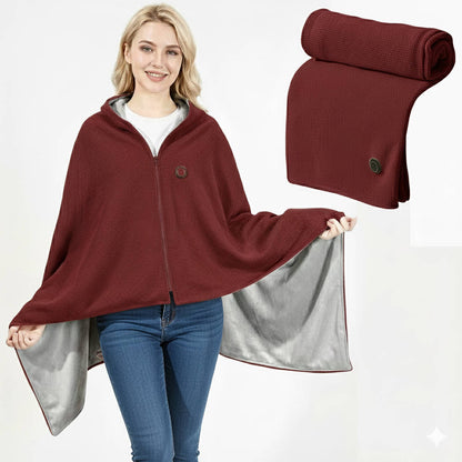 USB C Heated Shawl Blanket with Eight Heating Zones Three Heat Levels Zip Closure Portable Wrap